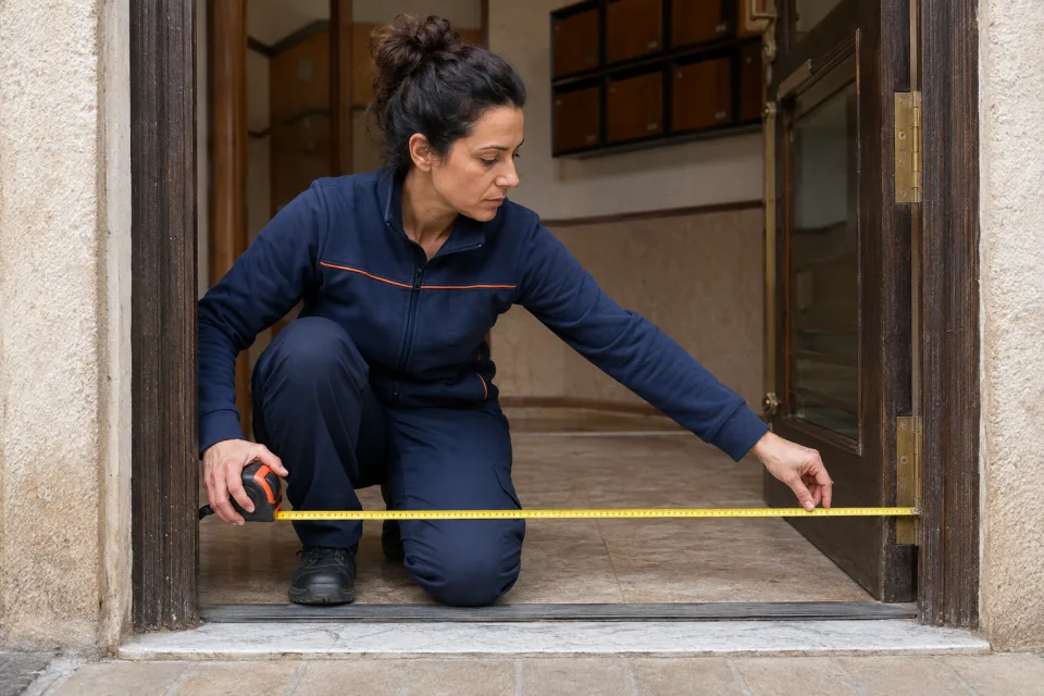 Técnica midiendo la anchura libre de la entrada de un portal
